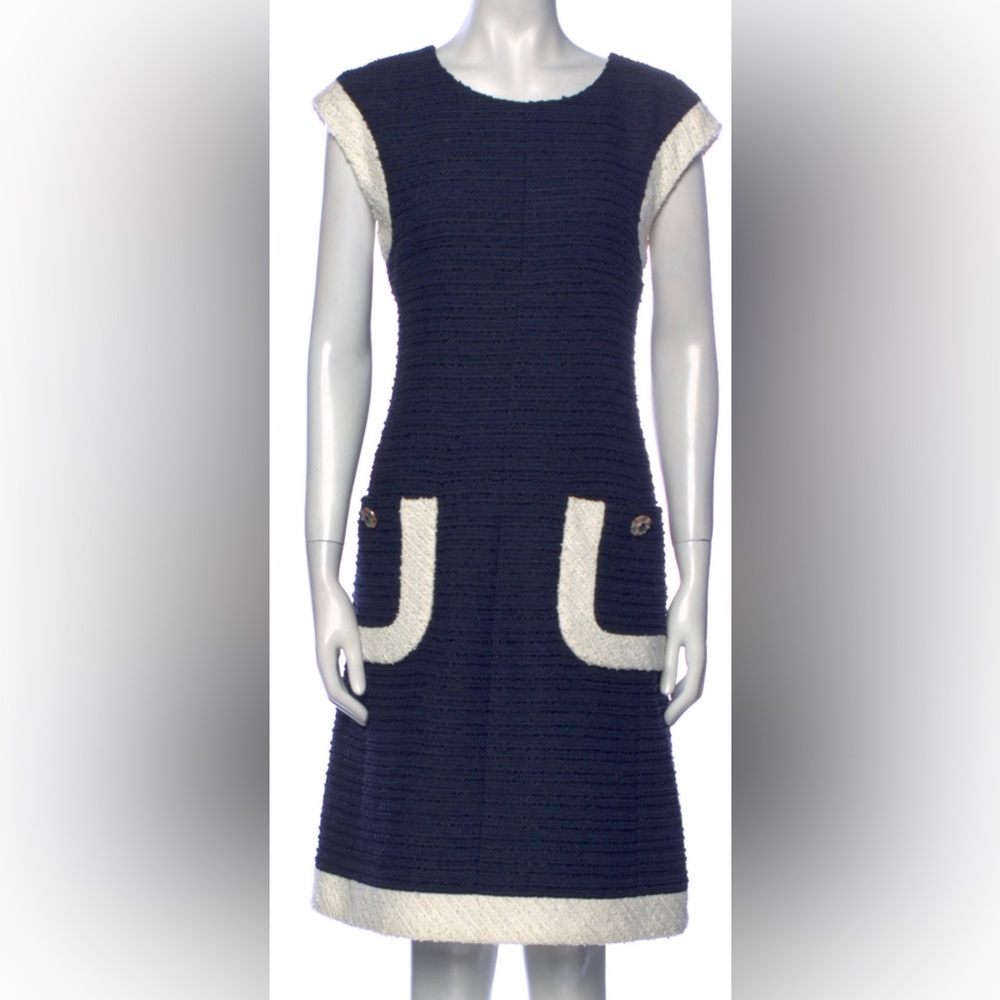 Chanel Art A-Line Scoop Neck Dress in Blue